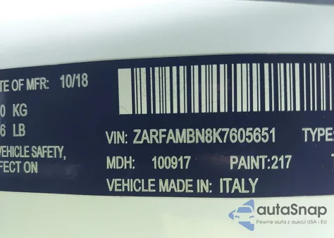 2019 Alfa Romeo Giulia Ti Sport Rwd z USA, uszkodzony, nr VIN ZARFAMBN8K7605651